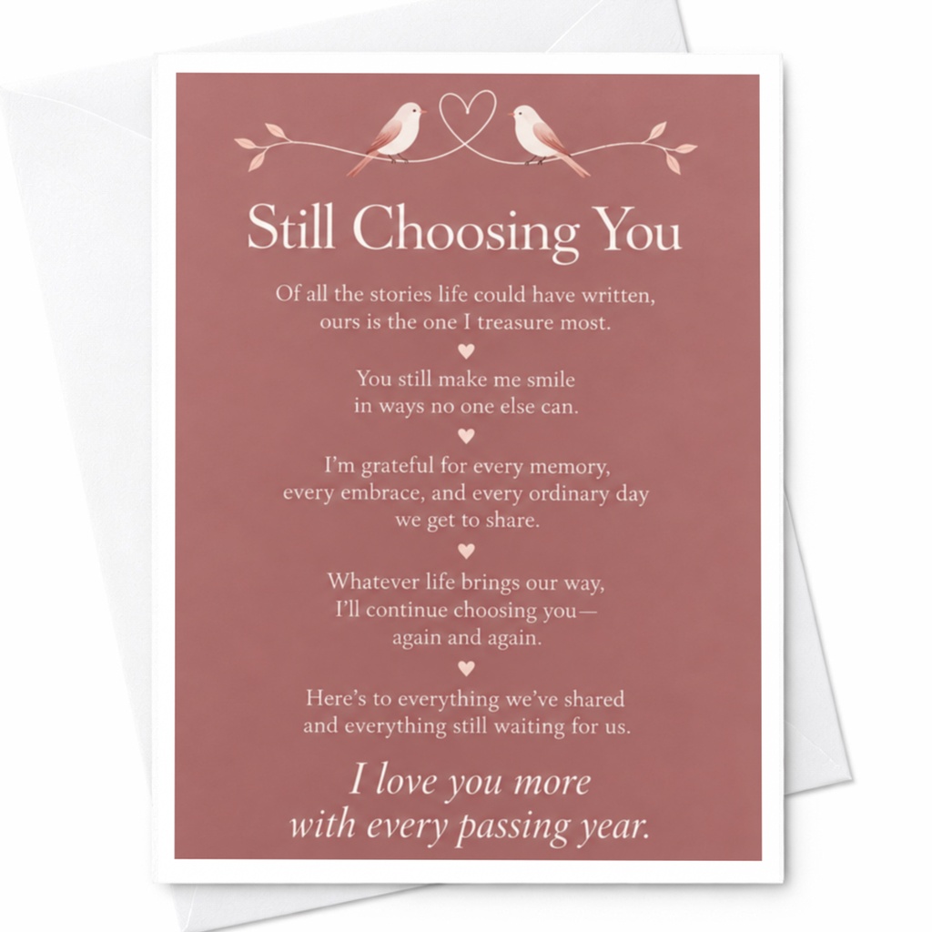 Still Choosing You Anniversary Card Romantic Greeting Card For Husband Wife Couple Love Birds Heart Sentimental C9325