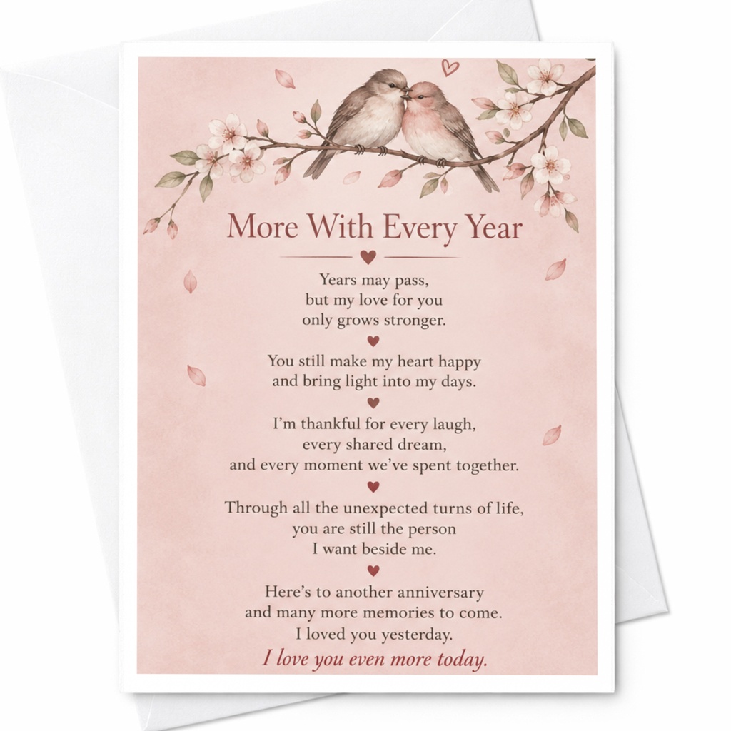 More With Every Year Anniversary Card Romantic Love Card For Wife Husband Cute Birds Floral Sentimental Greeting Card C9341