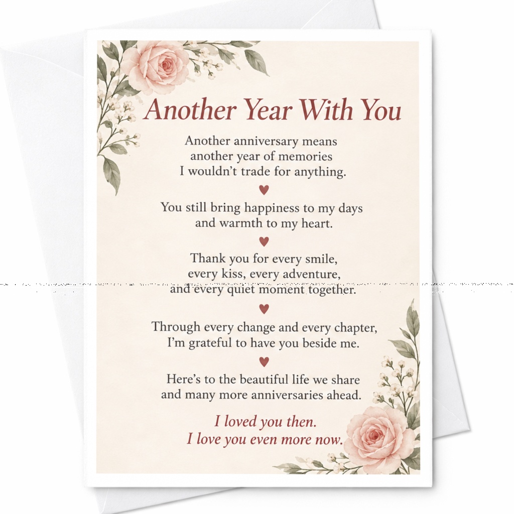 Another Year With You Anniversary Card Romantic Floral For Husband Wife Couple Sentimental Love Card C9330