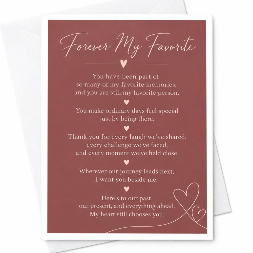 Forever My Favorite Anniversary Card Romantic Greeting Card For Husband Wife Partner Heart Illustration Sentimental Love C9337
