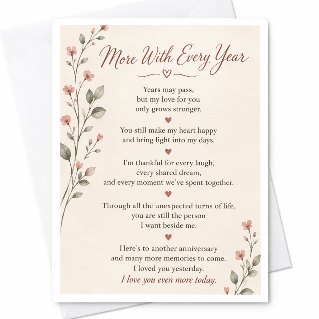 More With Every Year Anniversary Card Romantic Floral Greeting Card For Husband Wife Couple Sentimental Love Card C9340