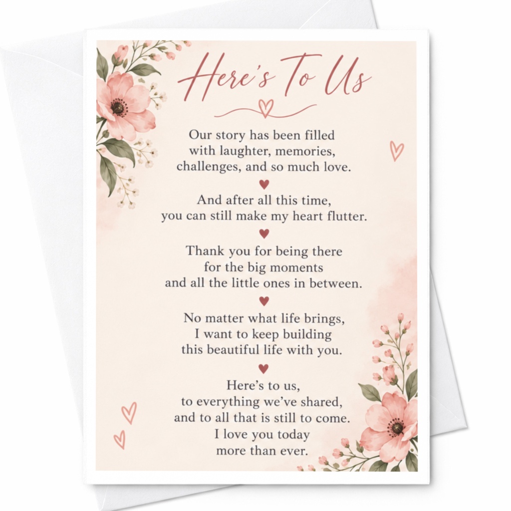 Here's To Us Anniversary Card Romantic Floral For Couple Heartfelt Message Love Card For Husband Wife C9342
