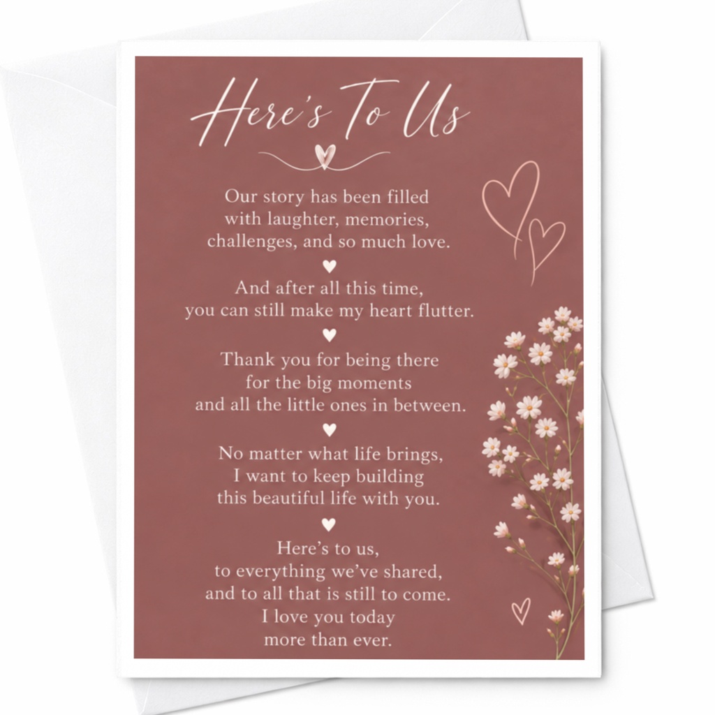 Here's To Us Anniversary Card Romantic Floral For Couple Love Card Sentimental Greeting Card For Husband Wife C9343