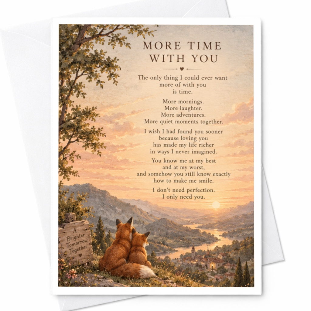 More Time With You Romantic Card Foxes Watching Sunset Anniversary Card For Couple Love Card Sentimental Greeting Card C9345