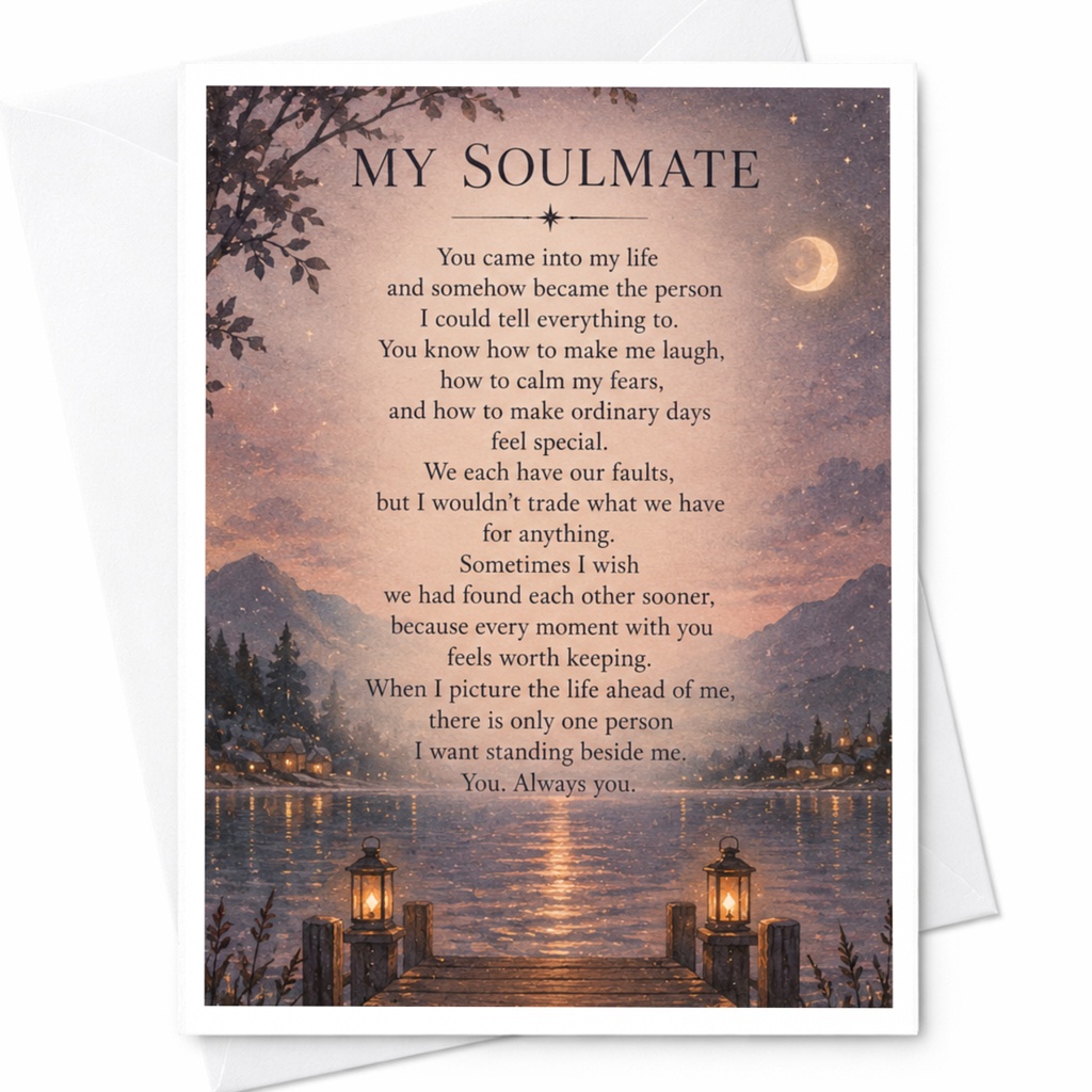 My Soulmate Romantic Anniversary Card For Husband Wife Partner Sentimental Love Greeting Card Lakeside Scene C9348