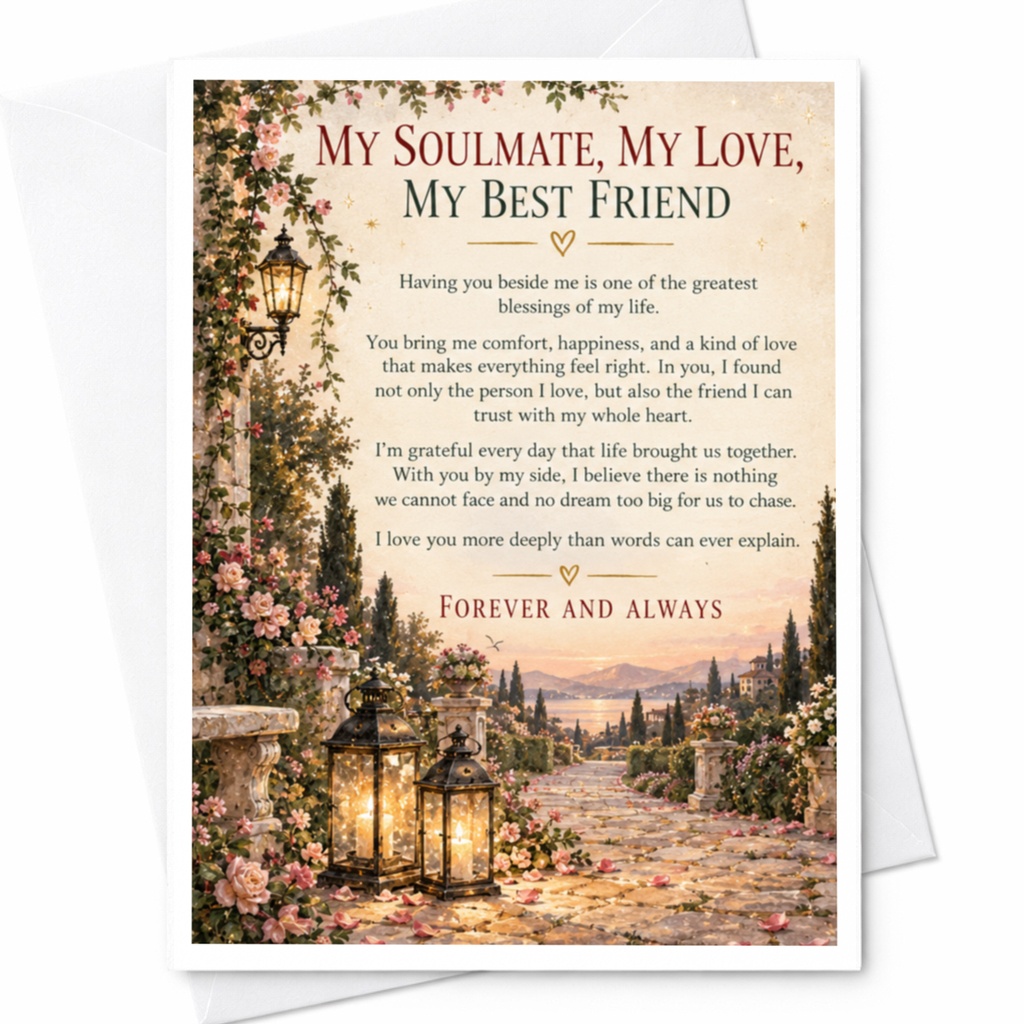 My Soulmate, My Love, My Best Friend Romantic Anniversary Card Forever And Always For Husband Wife Partner Sentimental C9363