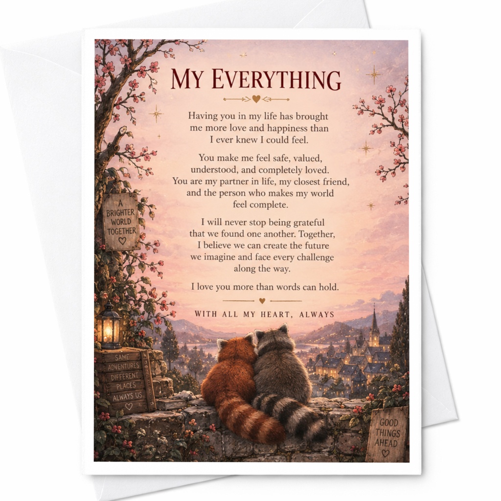 My Everything Anniversary Card Romantic Raccoons With All My Heart Always Love Card For Partner Cute Couple Card C9368