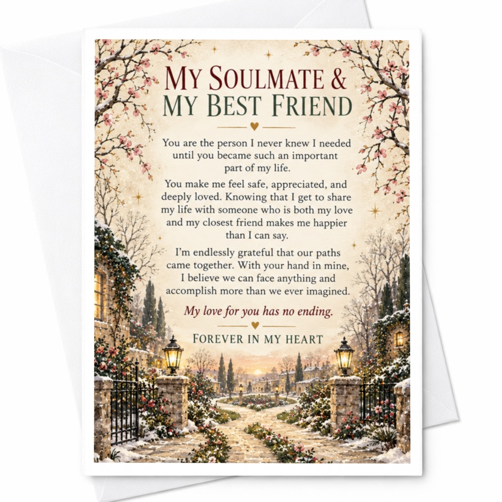 My Soulmate & My Best Friend Anniversary Card Romantic Winter Scene Forever In My Heart Love Card For Husband Wife C9369
