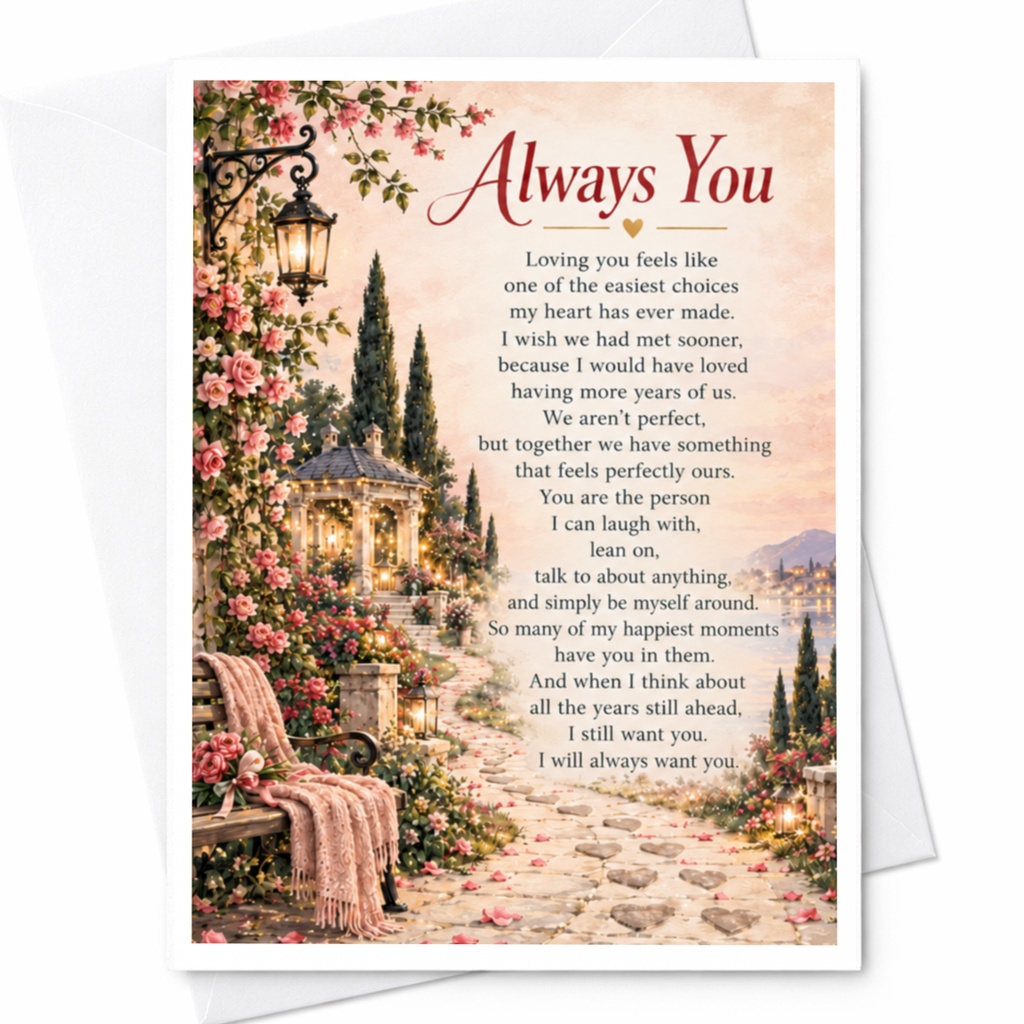 Always You Romantic Anniversary Card Beautiful Garden Scene Love Card For Wife Husband Sentimental Greeting Card C9359