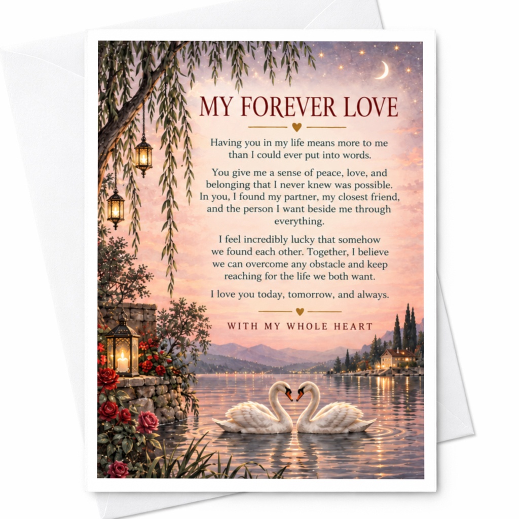 My Forever Love Anniversary Card Romantic Swans On Lake With My Whole Heart Love Card For Partner Sweet Sentimental C9375