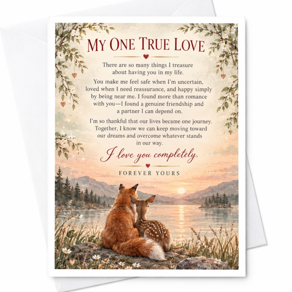 My One True Love Anniversary Card Romantic Greeting Card I Love You Completely Forever Yours For Partner Cute Animal Scene C9374