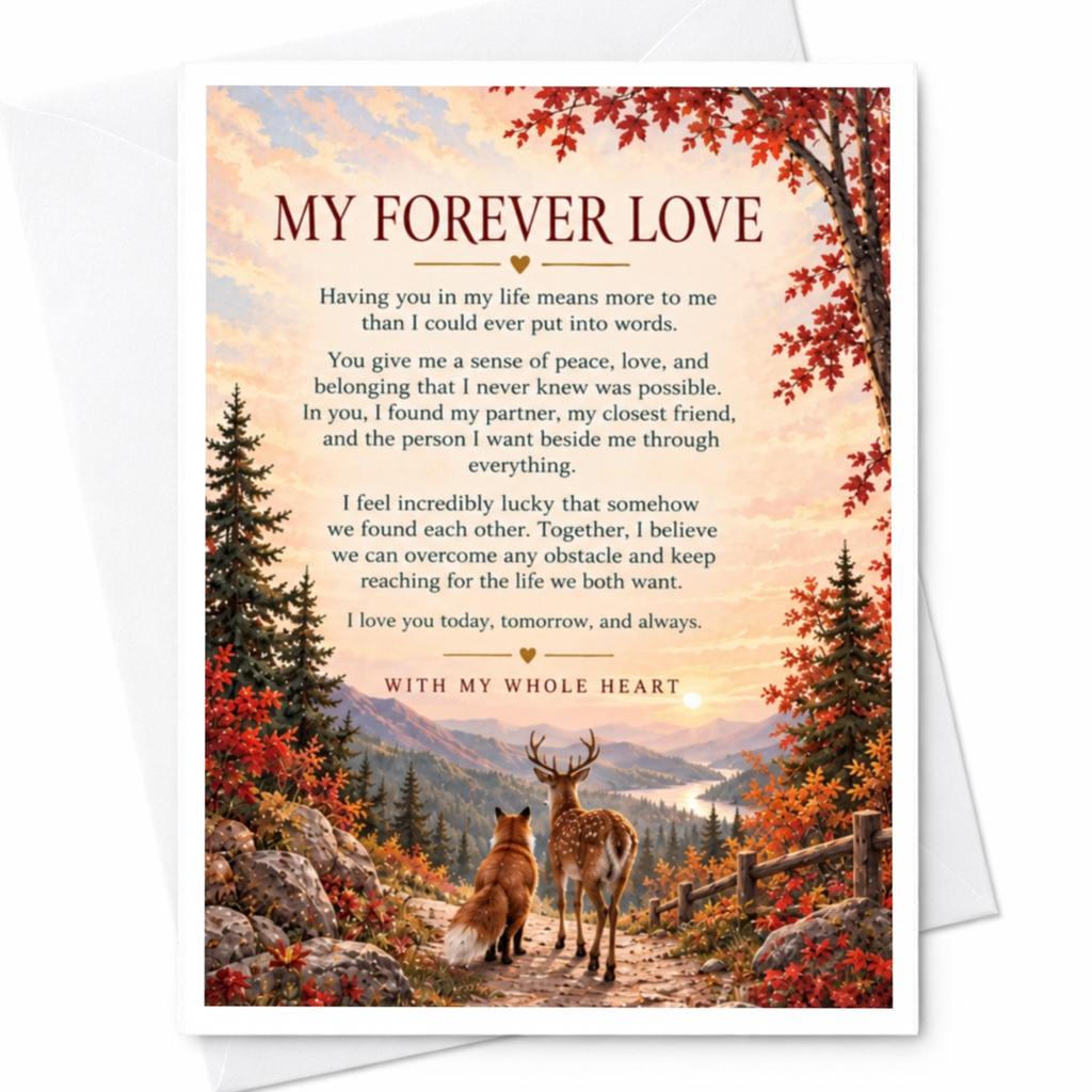 My Forever Love Anniversary Card Romantic Scenic Landscape Deer Couple Love Card For Partner With My Whole Heart C9376