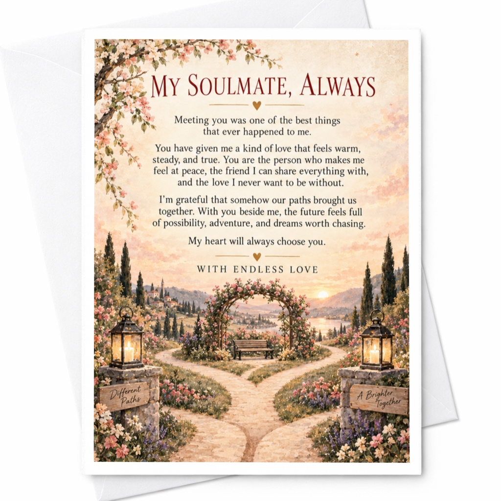 My Soulmate, Always Romantic Anniversary Card With Endless Love Sentimental Greeting For Wife Husband Partner C9379