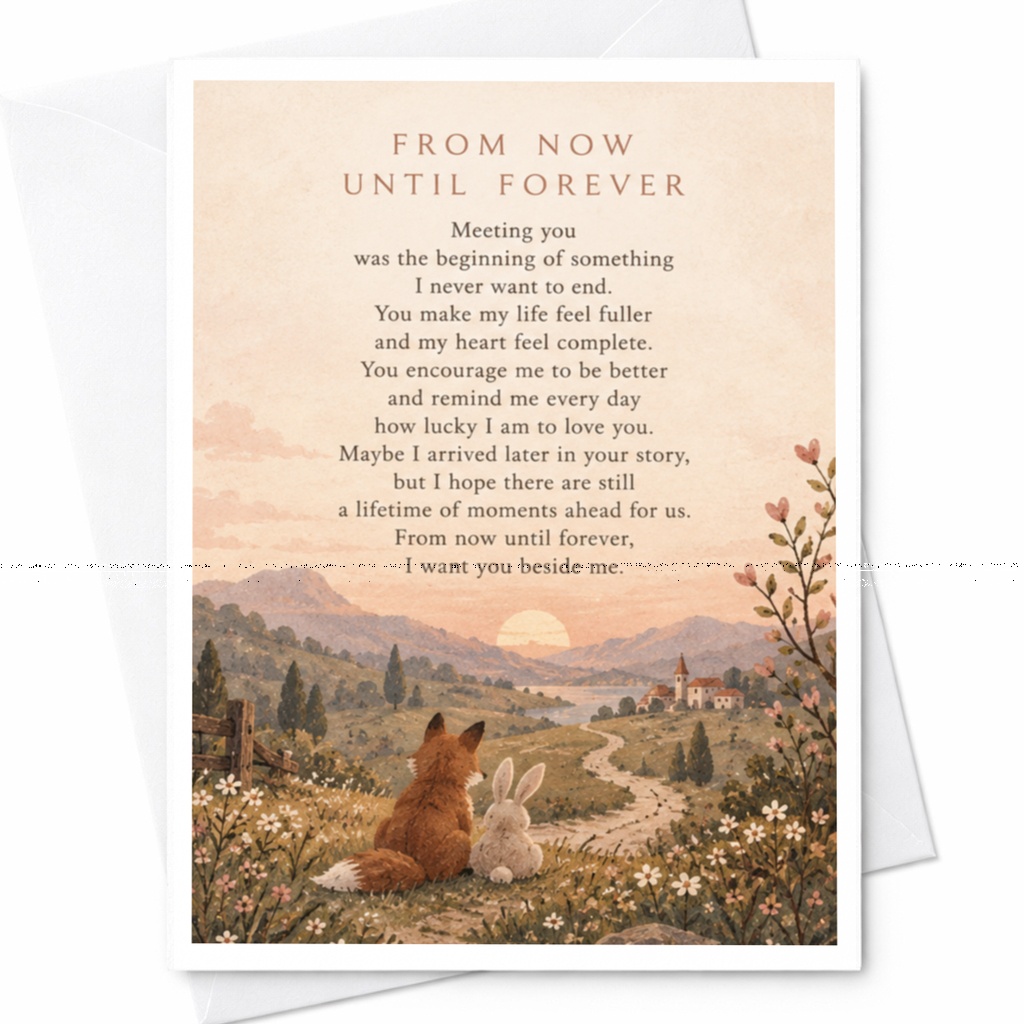 From Now Until Forever Romantic Card Fox And Rabbit Watching Sunset Anniversary Card For Couple Cute Love Card C9389
