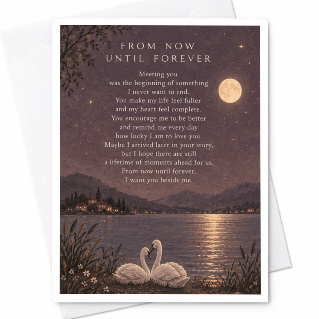 From Now Until Forever Wedding Card Romantic Anniversary Card Swans Under Moonlight Love Card For Couple Sentimental C9390