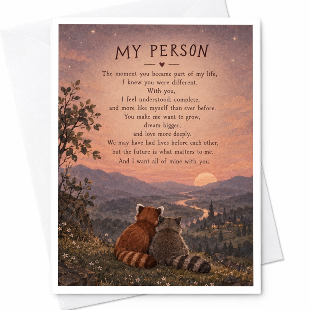 My Person Romantic Greeting Card Love Card Anniversary Card For Partner Cute Raccoons Watching Sunset Sentimental Card C9391