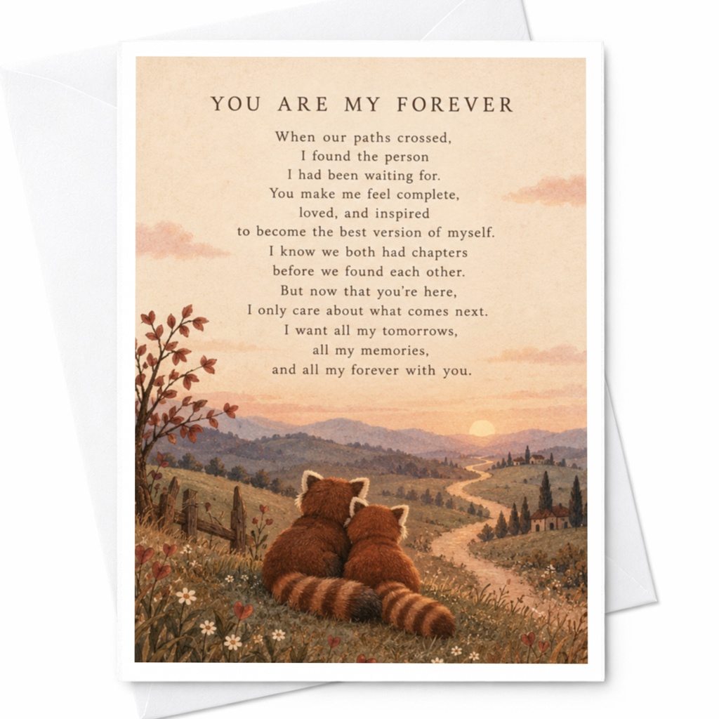 You Are My Forever Anniversary Card Romantic Greeting Card For Couple Cute Raccoons Watching Sunset Love Card For Him Her C9395