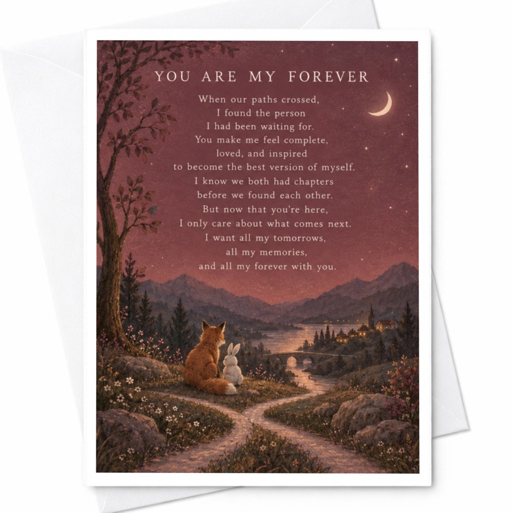 You Are My Forever Romantic Card Fox And Rabbit Under Moonlit Sky Anniversary Card For Couple Sentimental Love Card C9396
