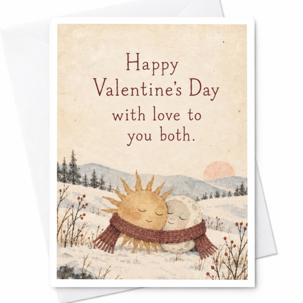 Happy Valentine's Day With Love To You Both Valentine's Day Card Cute Sun Moon Hugging Romantic Card For Couple C9408
