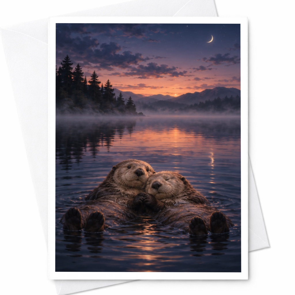 Otter Love Card Romantic Animal Greeting Card Cute Couple Anniversary Card For Her Him Nature Lover Sunset Scene C9416