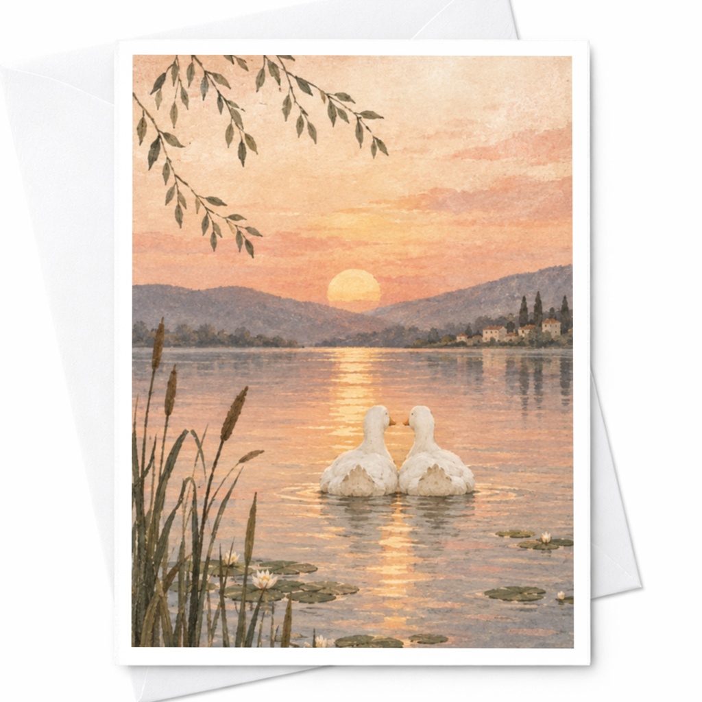 Swan Sunset Wedding Card Romantic Greeting Card For Couple Love Card Anniversary Card Nature Scene For Her Him C9406