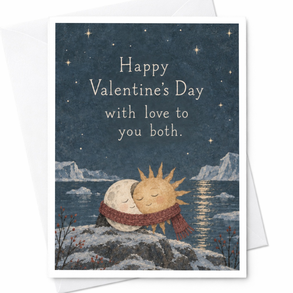 Happy Valentine's Day With Love To You Both Valentine's Day Card Sun And Moon Couple Cute Romantic Greeting Card C9409