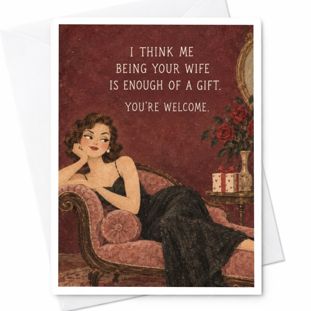 I Think Me Being Your Wife Is Enough Of A Gift. You're Welcome. Funny Anniversary Card For Husband Romantic Wife C9412