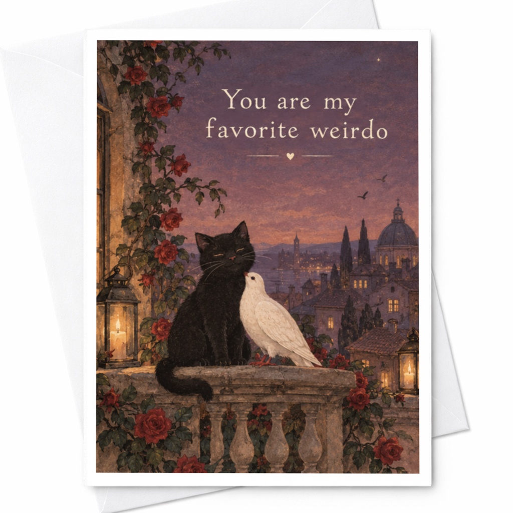 You Are My Favorite Weirdo Love Card Cute Cat And Bird Romantic Greeting Card For Her Anniversary Card Sweet C9436