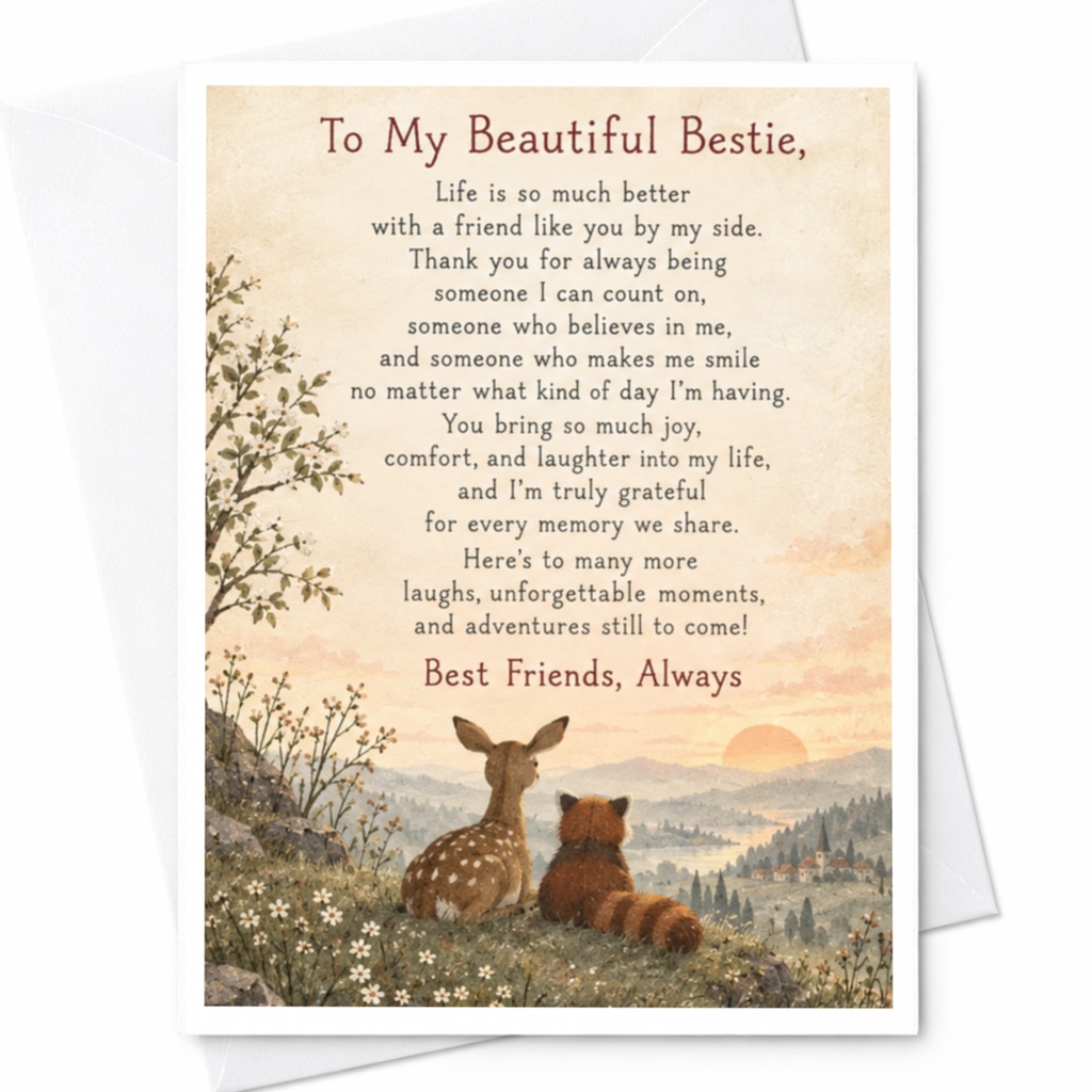To My Beautiful Bestie Friendship Card Best Friends Always Cute Animal For Best Friend Birthday Card C9437