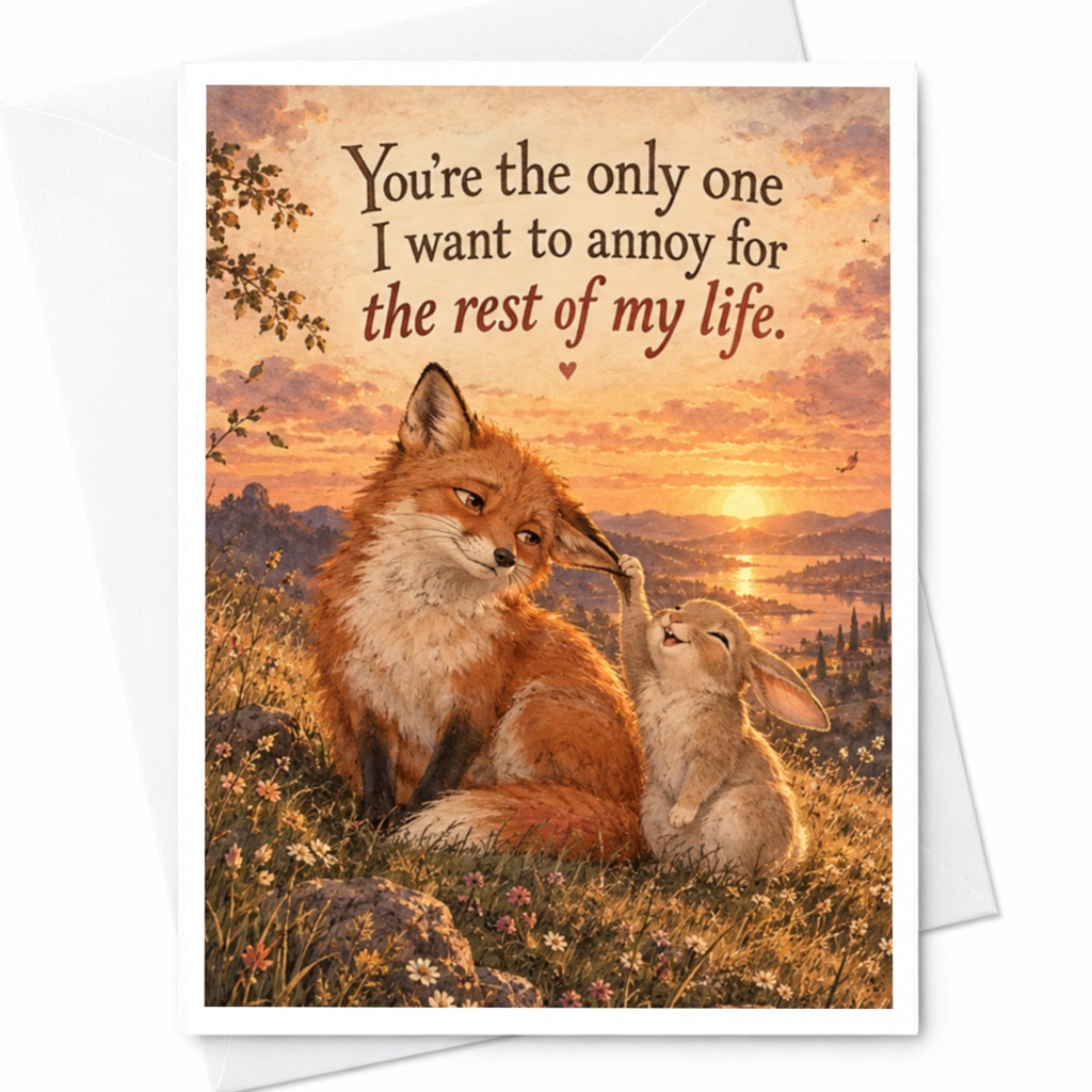 You're The Only One I Want To Annoy For The Rest Of My Life Anniversary Card Cute Fox Rabbit Couple Romantic Love Card C9417