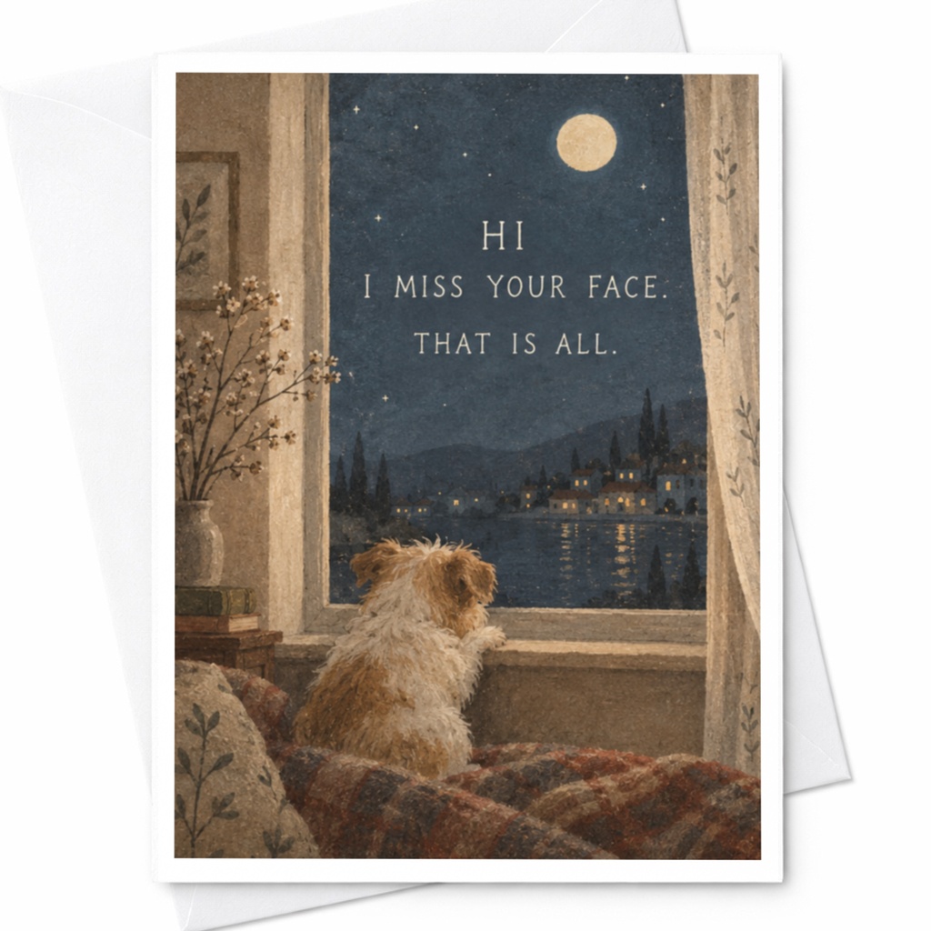 Hi I Miss Your Face. That Is All. Thinking Of You Card Cute Dog Illustration Friendship Card For Friend Sentimental Greeting Card C9440