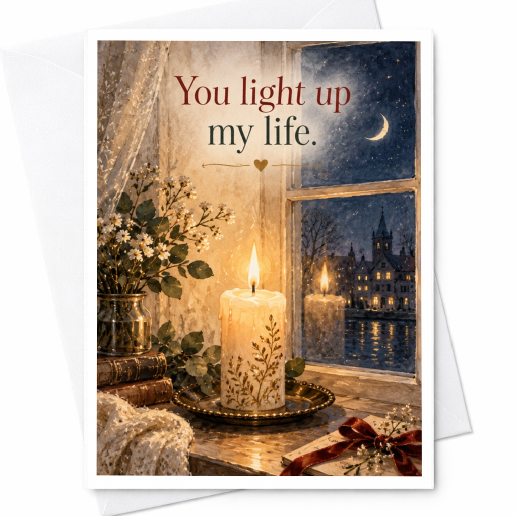 You Light Up My Life Romantic Greeting Card Candlelight Scene Love Card For Her Anniversary Card Sentimental Gift C9419