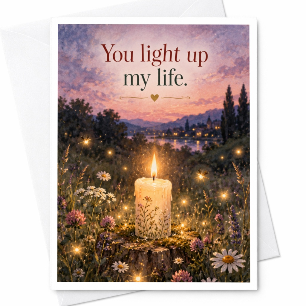 You Light Up My Life Romantic Greeting Card Candlelight Nature Scene Love Card For Her Anniversary Card Sentimental C9420