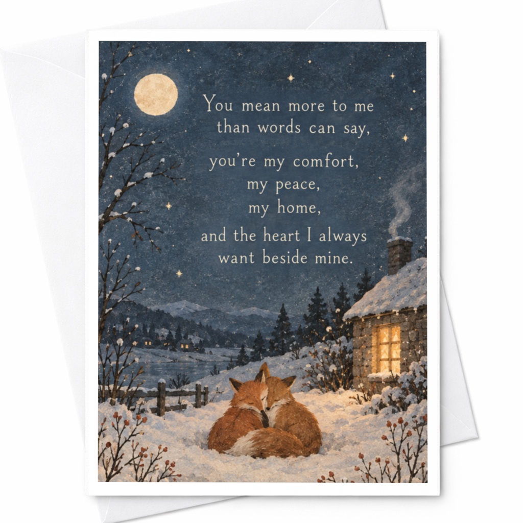 You Mean More To Me Romantic Greeting Card Comfort Peace Home Love Card For Partner Anniversary Card Cute Foxes Winter Scene C9443