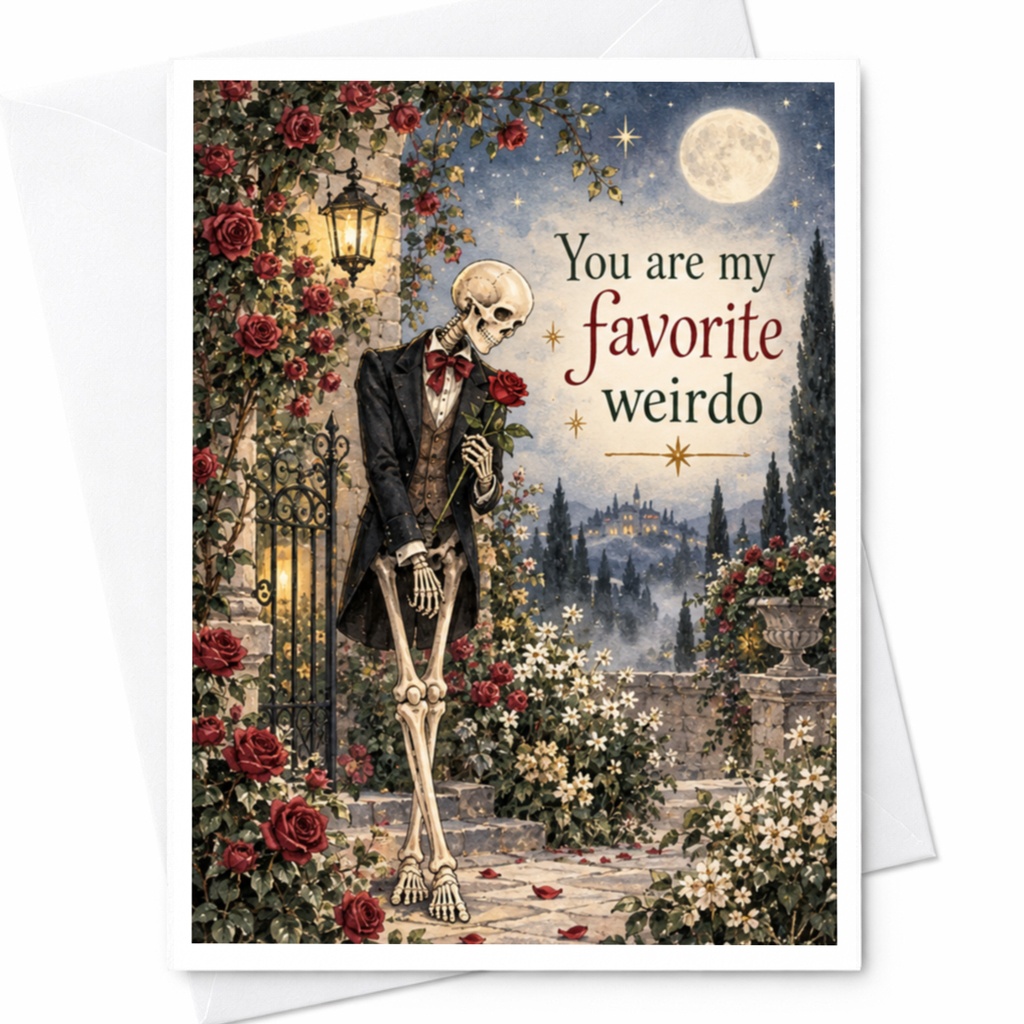 You Are My Favorite Weirdo Love Card Romantic Skeleton With Rose Cute Anniversary Card For Him Her Funny Gothic C9423