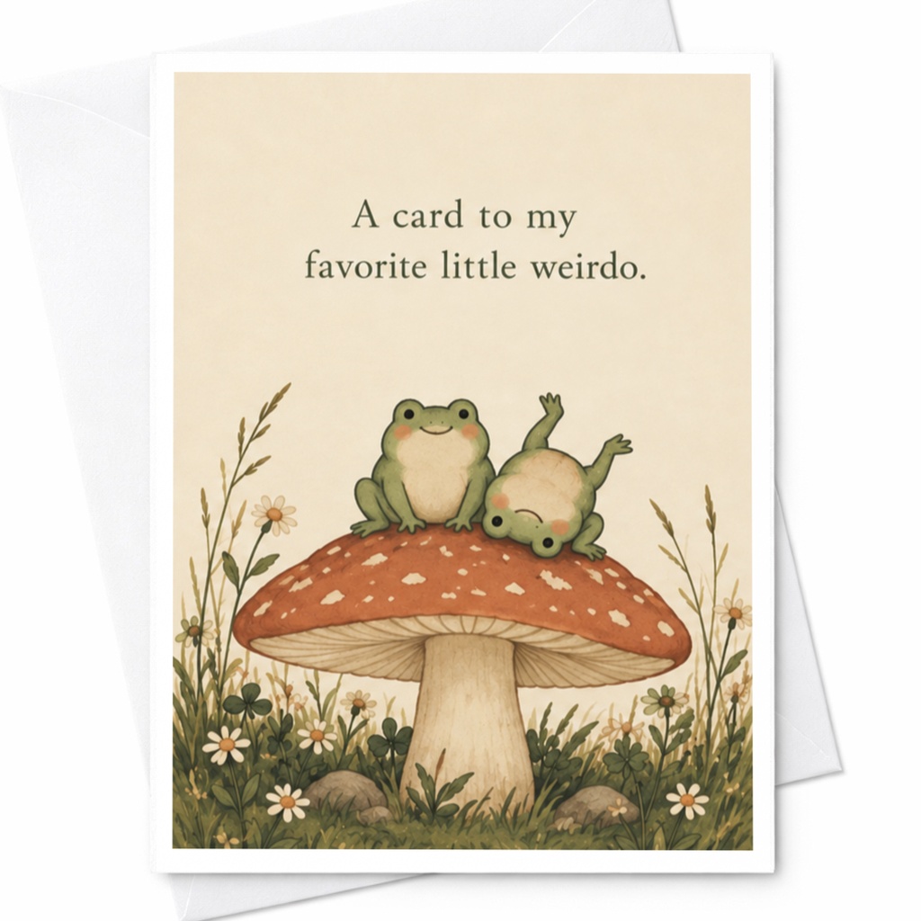 A Card To My Favorite Little Weirdo Cute Frogs On Mushroom Everyday Card Funny Greeting Card For Friend Quirky Animal Lover C9445