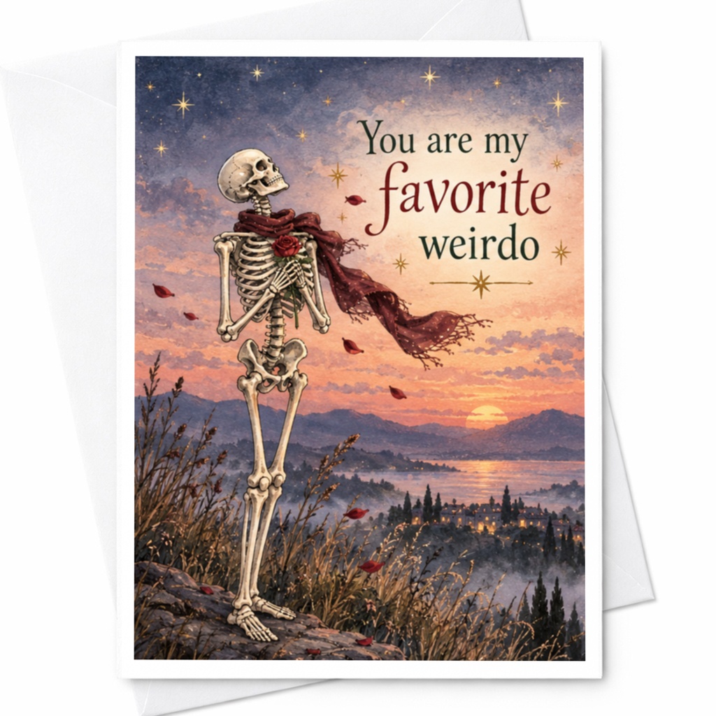 You Are My Favorite Weirdo Love Card Skeleton Sunset Romantic Greeting Card For Partner Cute Anniversary Card C9424