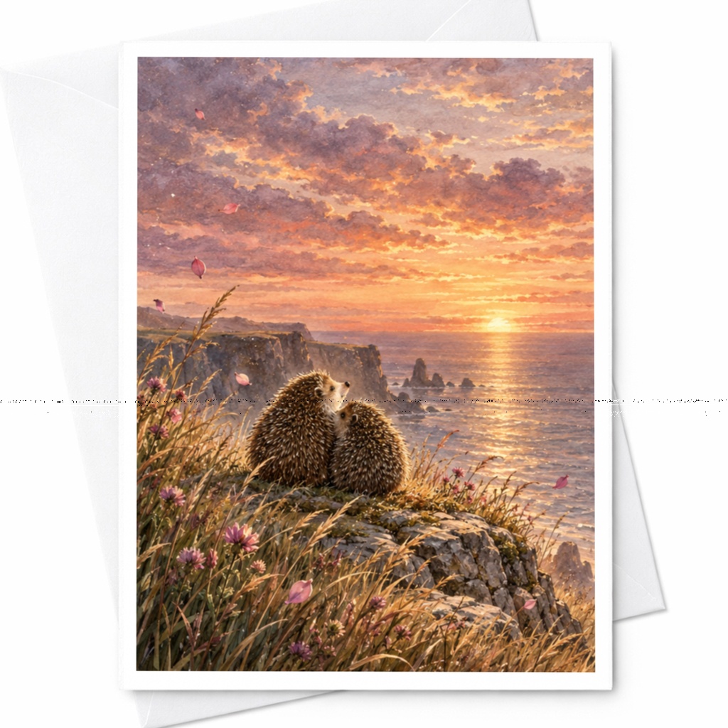 Hedgehogs At Sunset Greeting Card Romantic Animal Card Anniversary Card For Couple Nature Lover Cute Scenic Card C9425