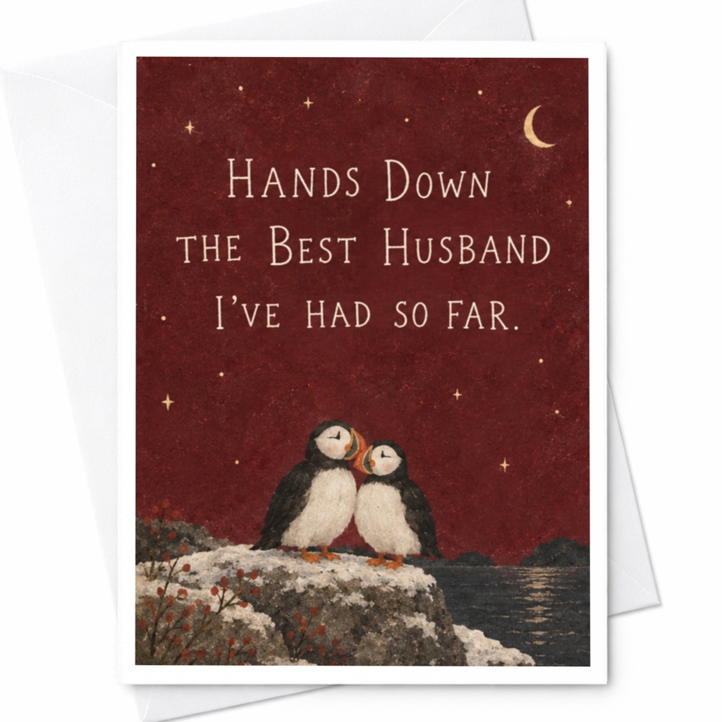 Hands Down The Best Husband I've Had So Far Anniversary Card For Husband Cute Puffin Couple Romantic Love Card C9447