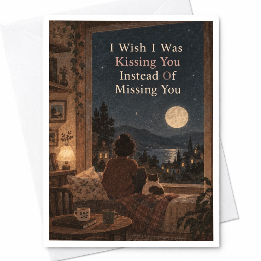 I Wish I Was Kissing You Instead Of Missing You Romantic Love Card For Her Cute Greeting Card Anniversary Card For Couple C9429