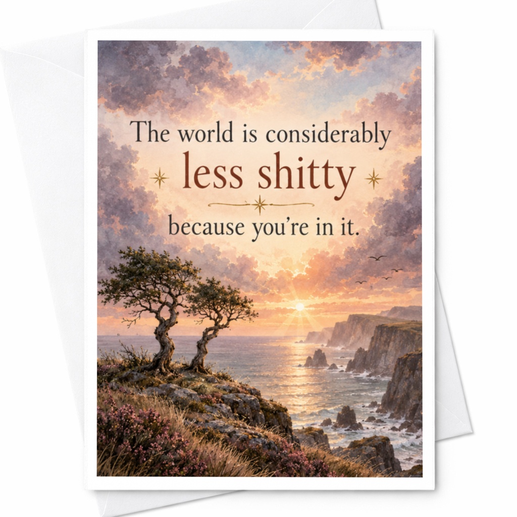 The World Is Considerably Less Shitty Because You're In It Thinking Of You Card Funny Encouragement Card For Friend C9452