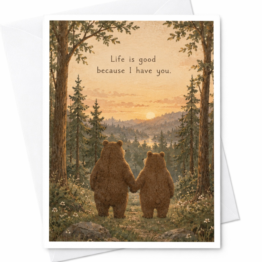 Life Is Good Because I Have You Anniversary Card Romantic Bear Couple Love Card For Husband Wife Cute Nature Scene C9455