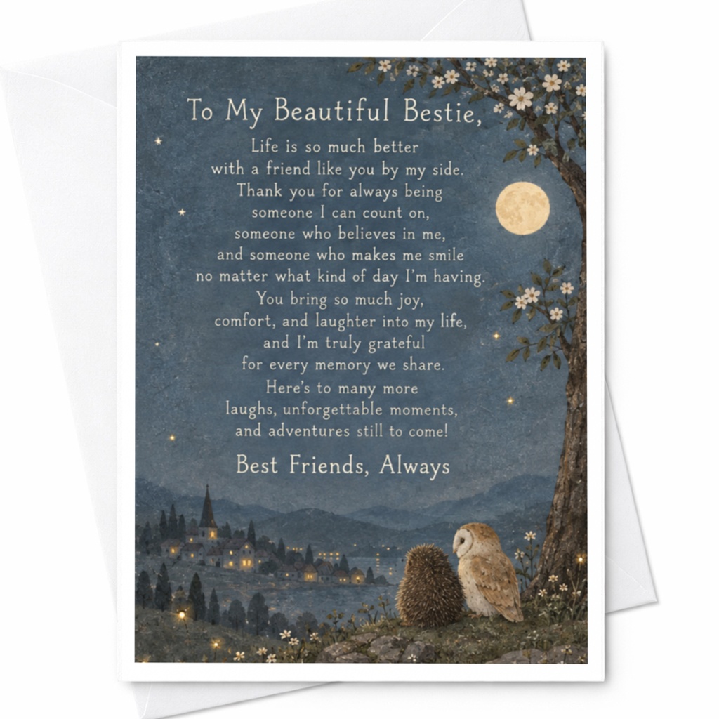 To My Beautiful Bestie Friendship Card Best Friends Always Cute Owl Hedgehog Scene Sentimental Greeting Card For Friend C9438