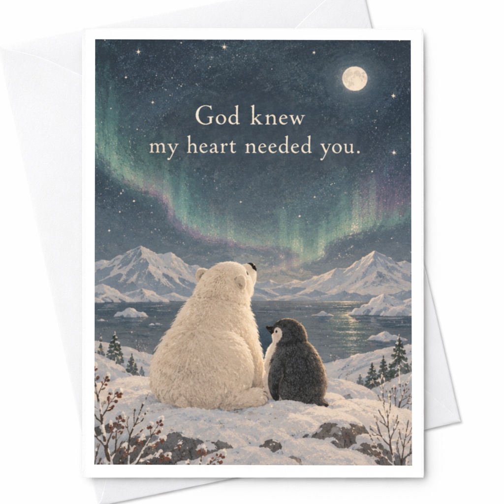 God Knew My Heart Needed You Love Card Polar Bear Penguin Aurora Romantic Greeting Card For Partner Anniversary C9462