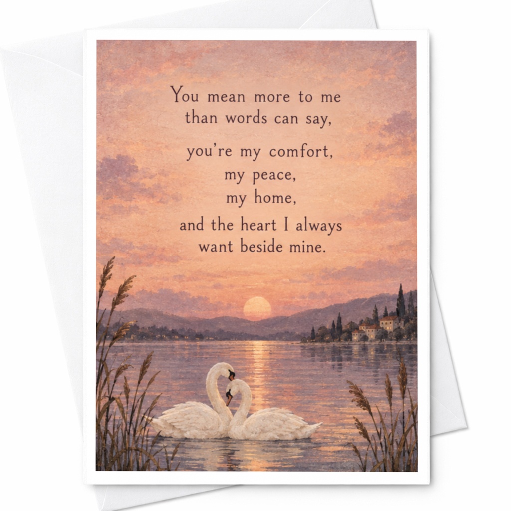 You Mean More To Me Than Words Can Say Anniversary Card Romantic Swans At Sunset Love Card For Partner Sentimental Greeting Card C9444