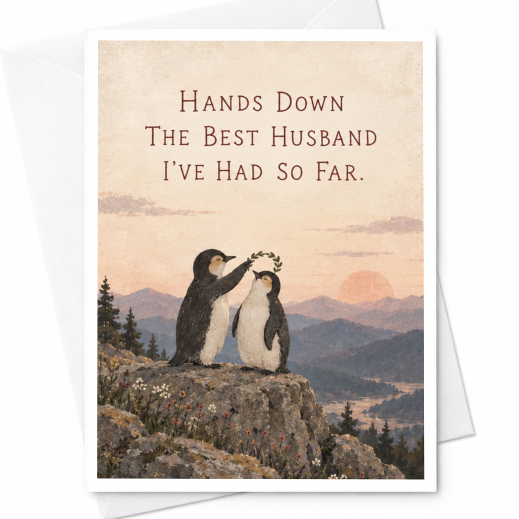 Hands Down The Best Husband I've Had So Far. Funny Anniversary Card For Husband Cute Penguin Couple Love Card Romantic C9449