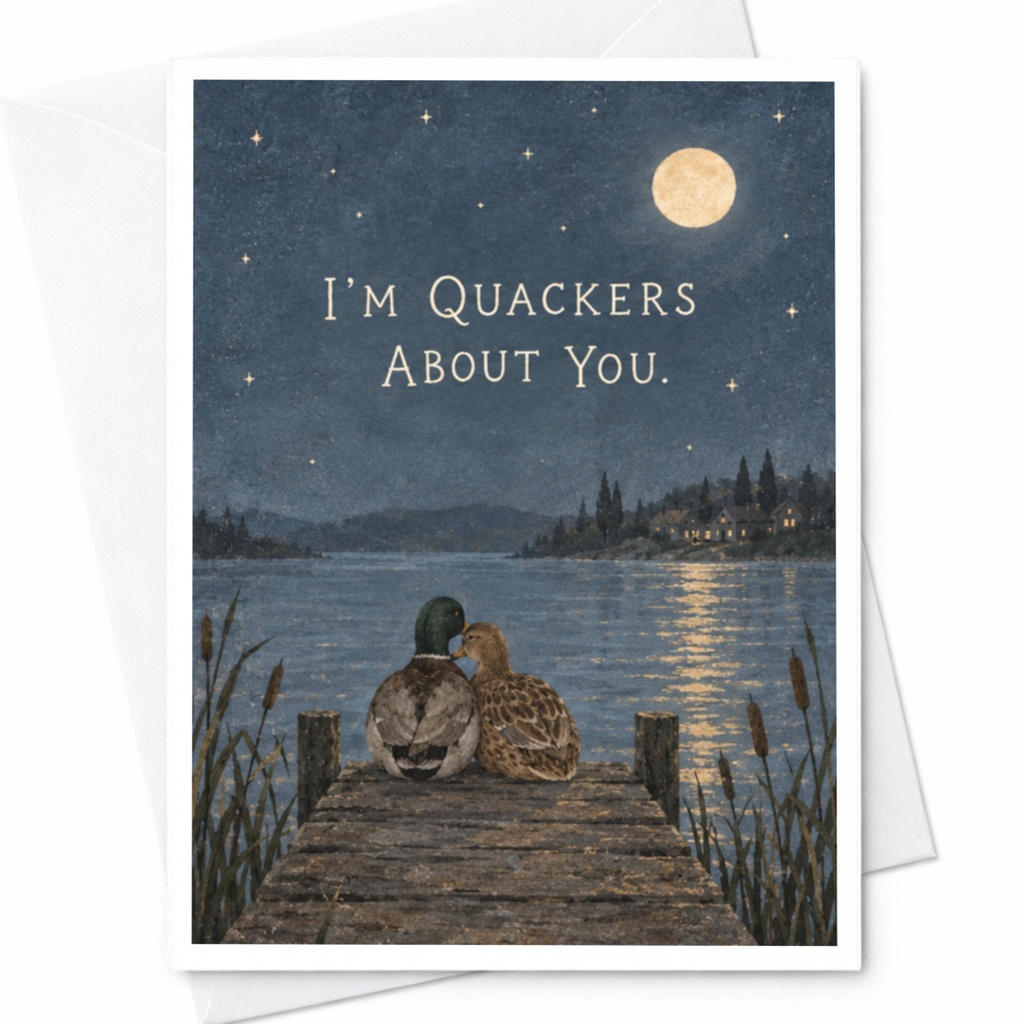I'm Quackers About You Love Card Cute Romantic Greeting Card Ducks Under Moonlight For Her For Him Anniversary Card C9450