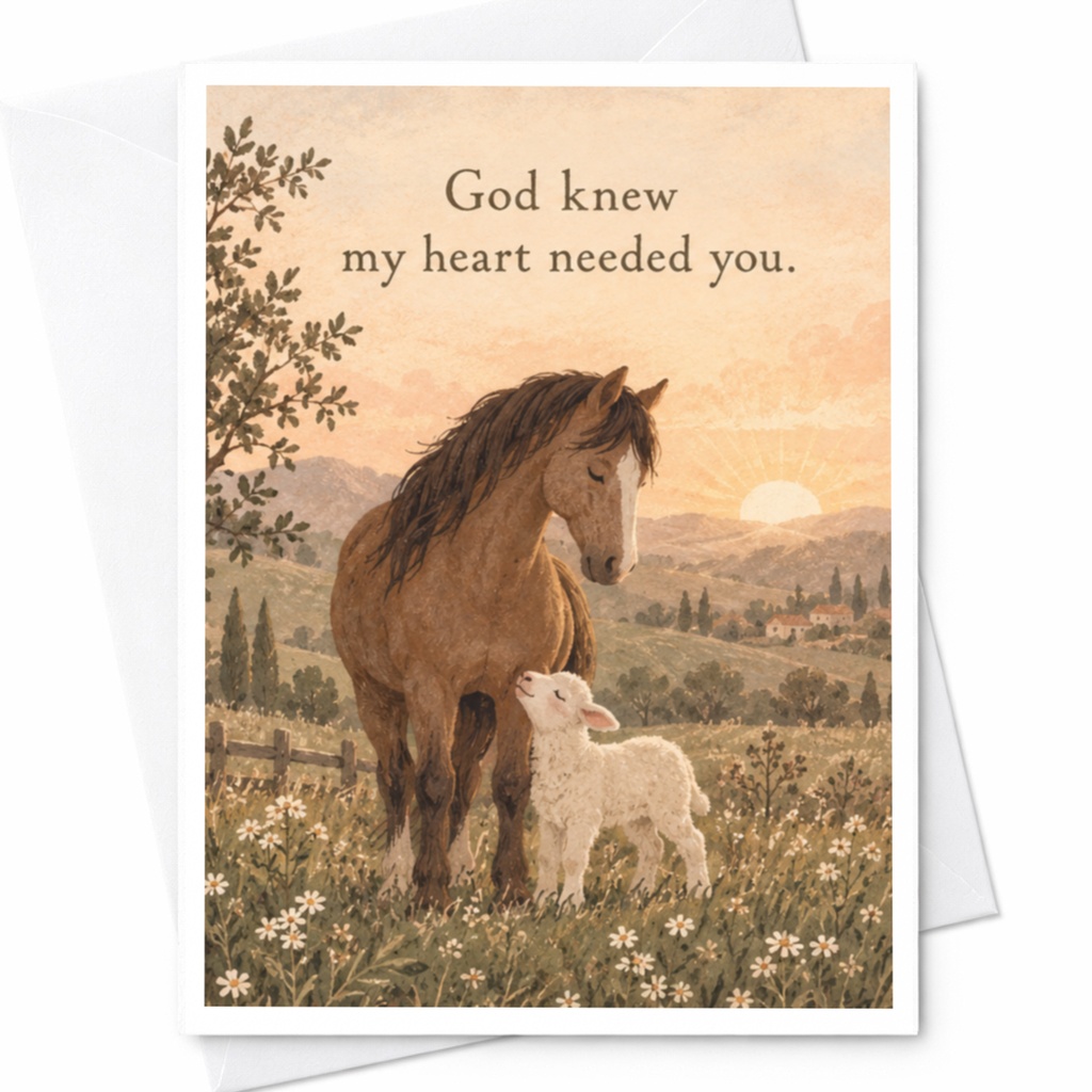 God Knew My Heart Needed You Greeting Card Horse And Lamb Illustration Sentimental Card For Loved One Nature Scene C9461