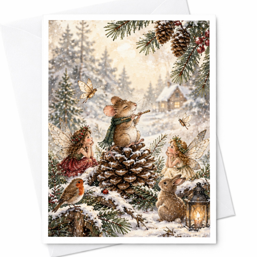 Woodland Creatures Christmas Card Winter Scene Fairy Tale Greeting Card Cute Animal Holiday Card For Nature Lover C9490