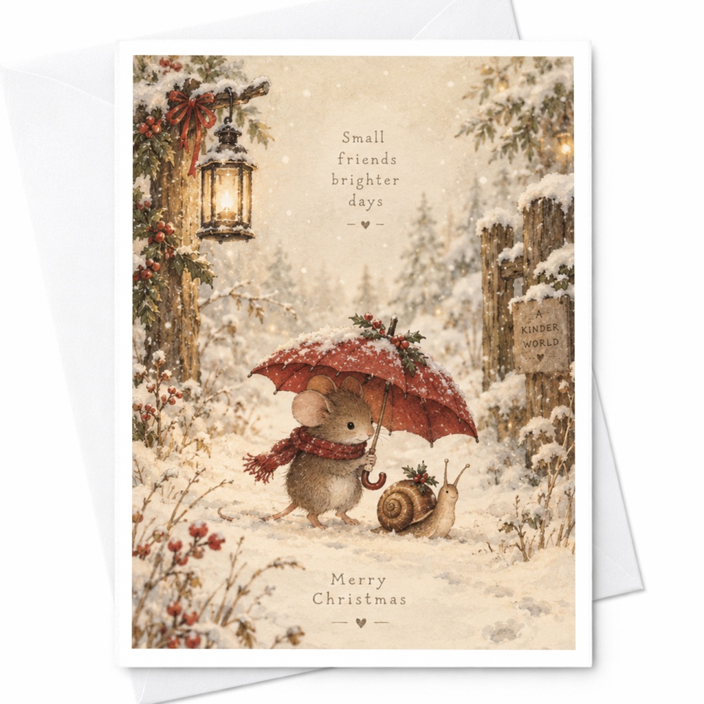 Small Friends Brighter Days Merry Christmas Card Cute Mouse And Snail Winter Scene Holiday Greeting Card For Friends Family C9499